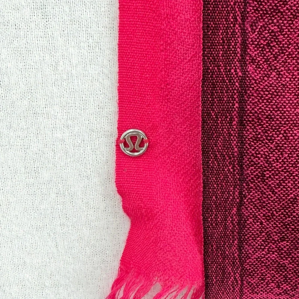 LULULEMON Warrior Scarf Women One Size Pink Ombre Wool Fringe Trim Wrap Oversize